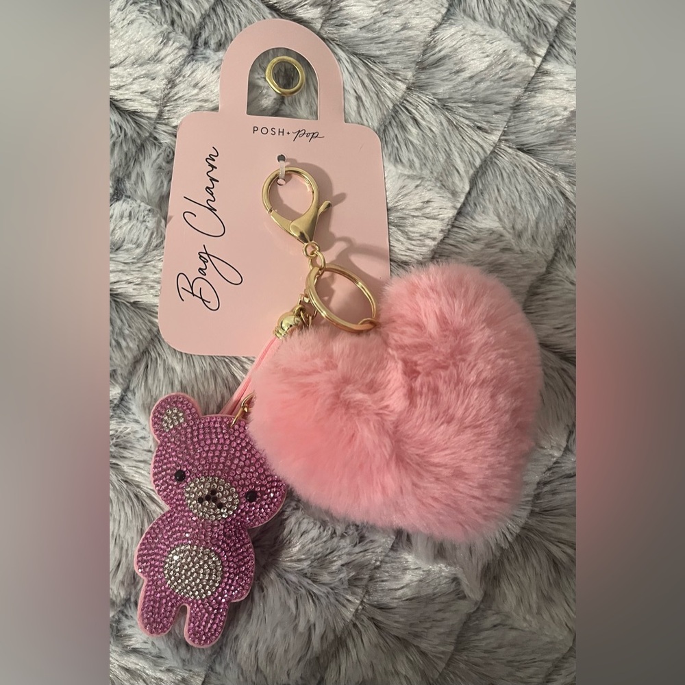 Bag Charm with Pink Bear, Heart and tassel